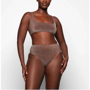NWT skims chocolate brown metallic shimmer highwaisted bikini bottoms XXS beach